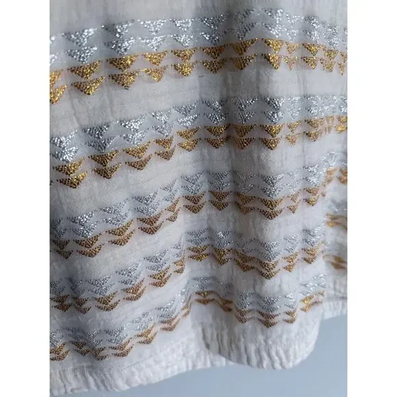 BCBGMAXAZRIA bcbg cream beige silver gold zigzag embroidered cotton tunic dress - Picture 6 of 8